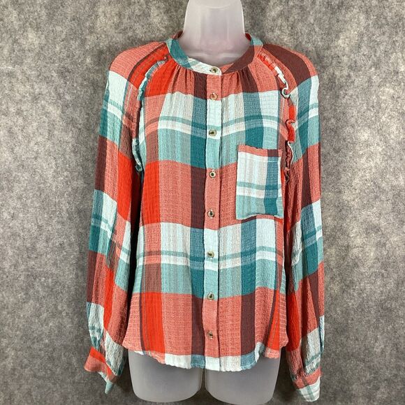 Anthropologie Pilcro Breezy Button Down Bohemian Plaid Buffalo Top Blouse Small - Picture 4 of 16